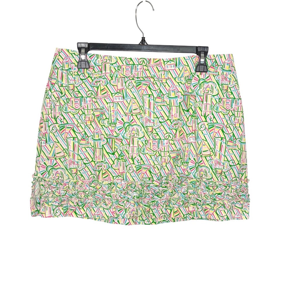 Lilly Pulitzer Lighthouse Ruffle Hem Mini Skirt Size 8 Pink Green White Print